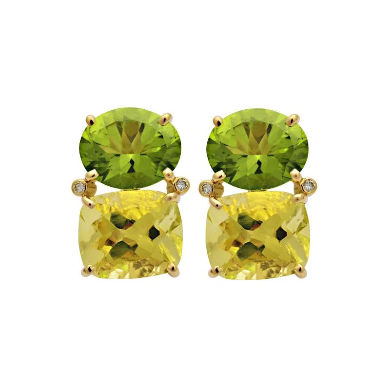 Ethnic Earrings for Women-Earrings-Peridot, Lemon Quartz and Diamond  (2110C)