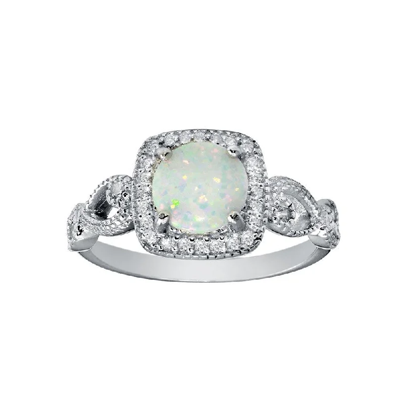 Bold Gemstone Rings-Rhodium Plated 925 Sterling Silver Infinite Shank Square Opal Stone Ring - BGR01291