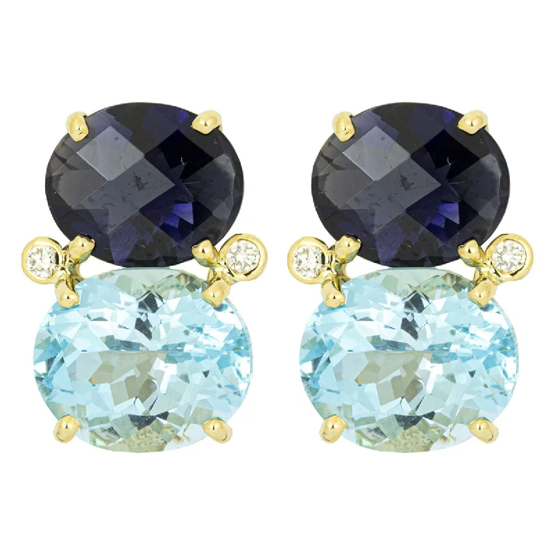 Pearl Stud Earrings-Earrings - Iolite And Blue Topaz With Diamonds