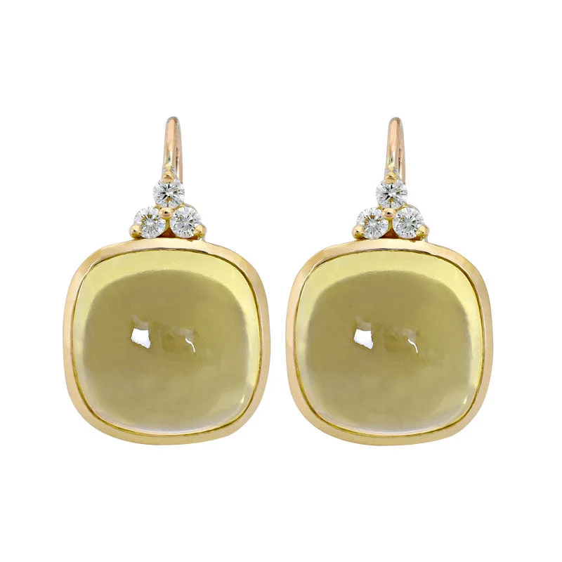 Gold Plated Earrings-Earrings- Lemon Quartz and Diamond