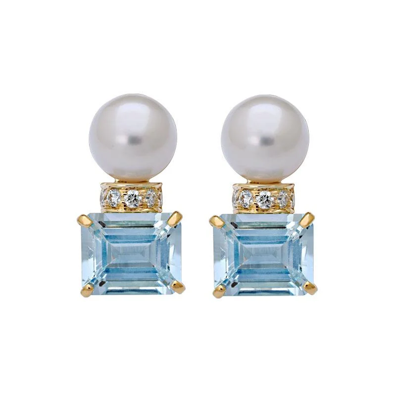 Ethnic Earrings for Women-Earrings-Aquamarine, South Sea Pearl and Diamond  (2150F)