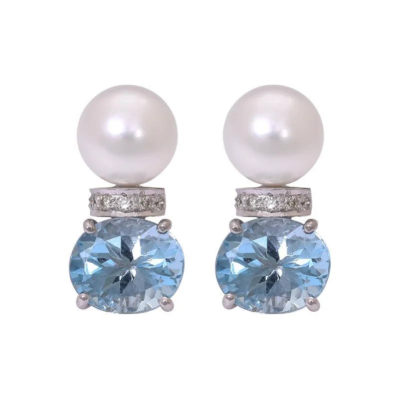 Pretty Pearl Earrings-Earrings- Blue Topaz, South Sea Pearl and Diamond  (263CS)