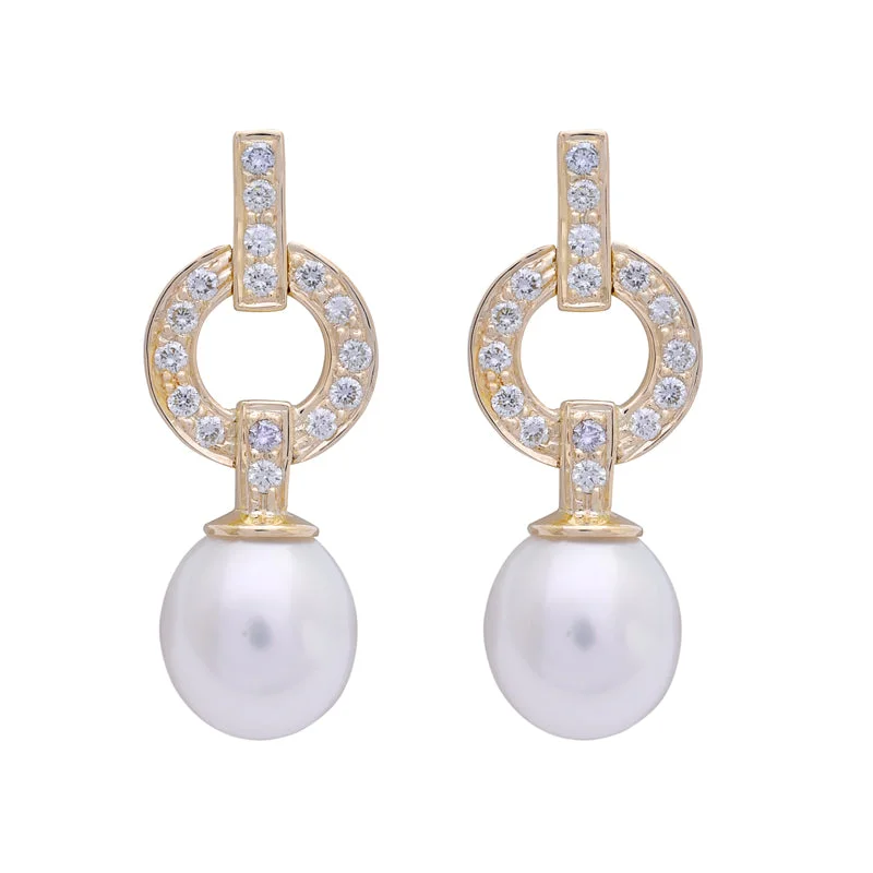 Retro Style Earrings-Earrings- South Sea Pearl and Diamond