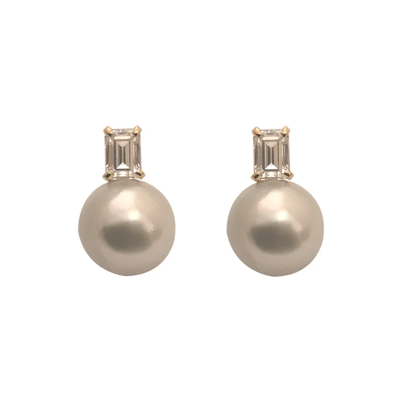 Lightweight Earrings for Women-Earrings - Pearl and Cubic Zirconia in 18k Gold