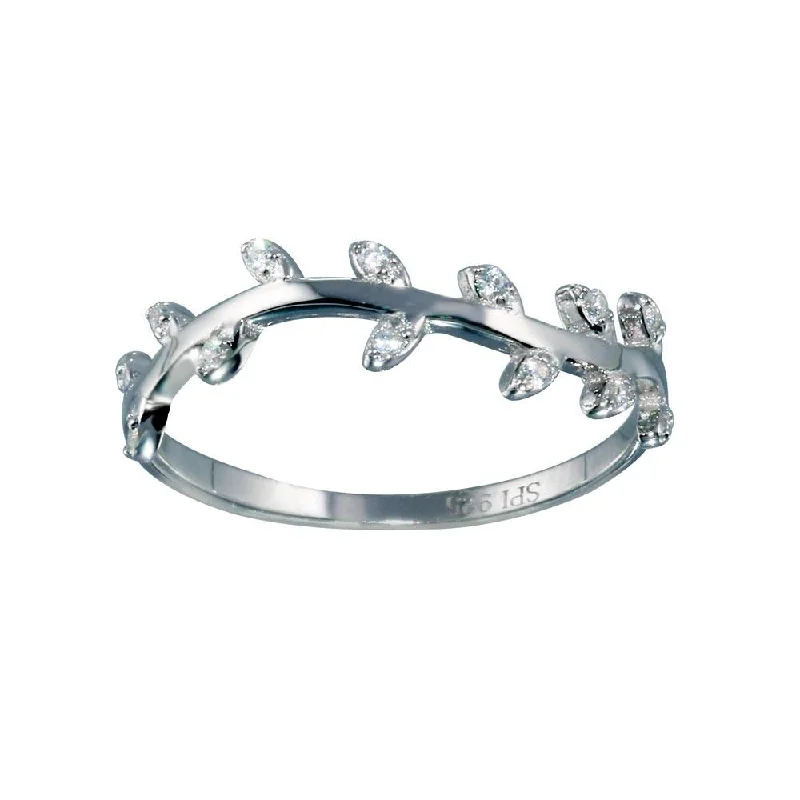 Designer Diamond Wedding Rings-Rhodium Plated 925 Sterling Silver Vine CZ Ring - STR01122