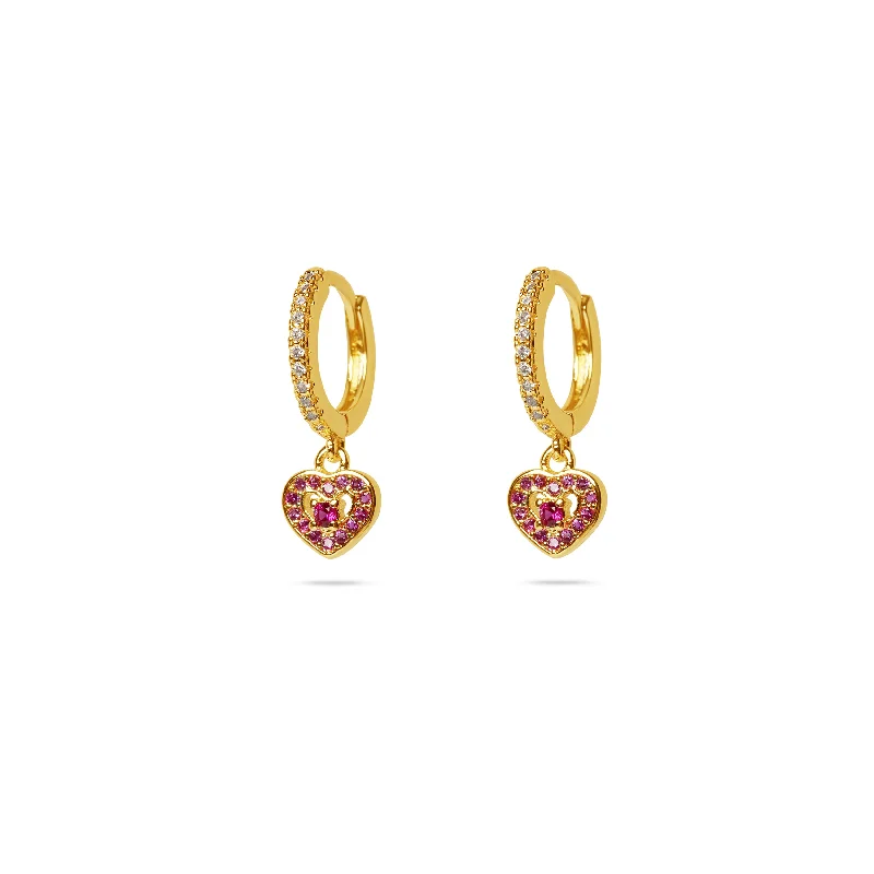 Big Earrings for Women-THE RUBY RED PAVE' HEART EARRINGS