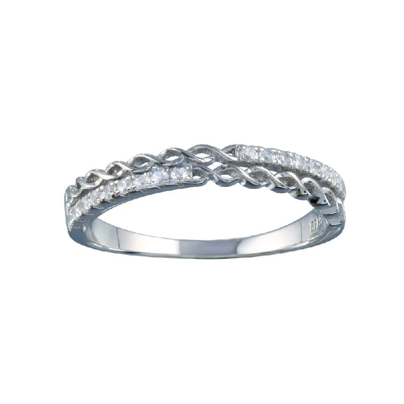 Simple Diamond Wedding Bands-Rhodium Plated 925 Sterling Silver Micro Eternity CZ Ring - STR01124