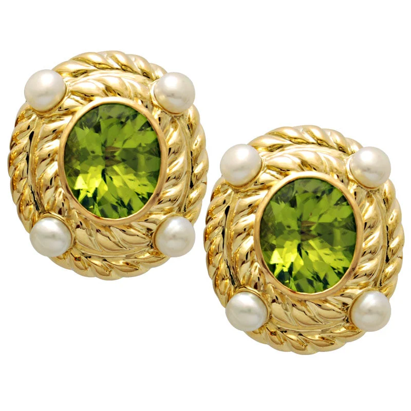 Handmade Earrings-Earrings- Peridot And Pearl (1623B)