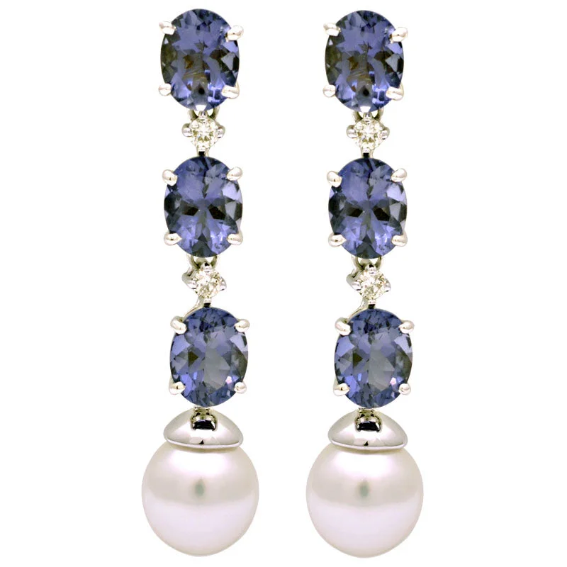 Handmade Earrings-Earrings- Iolite, South Sea Pearl And Diamond (195IS)