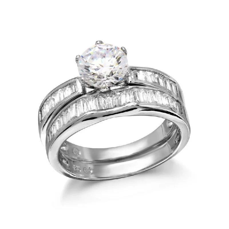 Elegant Silver Rings-Rhodium Plated 925 Sterling Silver 2 Piece Bridal Set with CZ - BGR01098