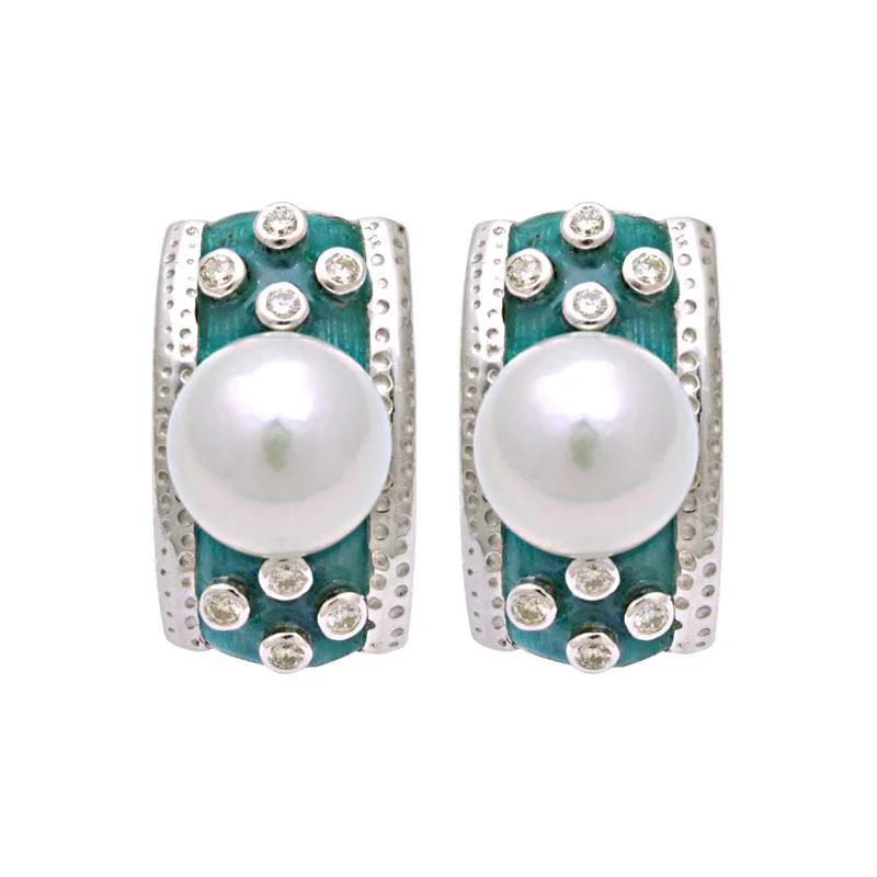 Artistic Pearl Earrings-Earrings-South Sea Pearl and Diamond (Enamel)  (194IS)