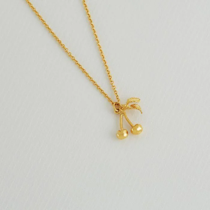 Customizable Gold Necklaces-Alex Monroe 22ct Gold Vermeil Small & Sweet Cherry Necklace