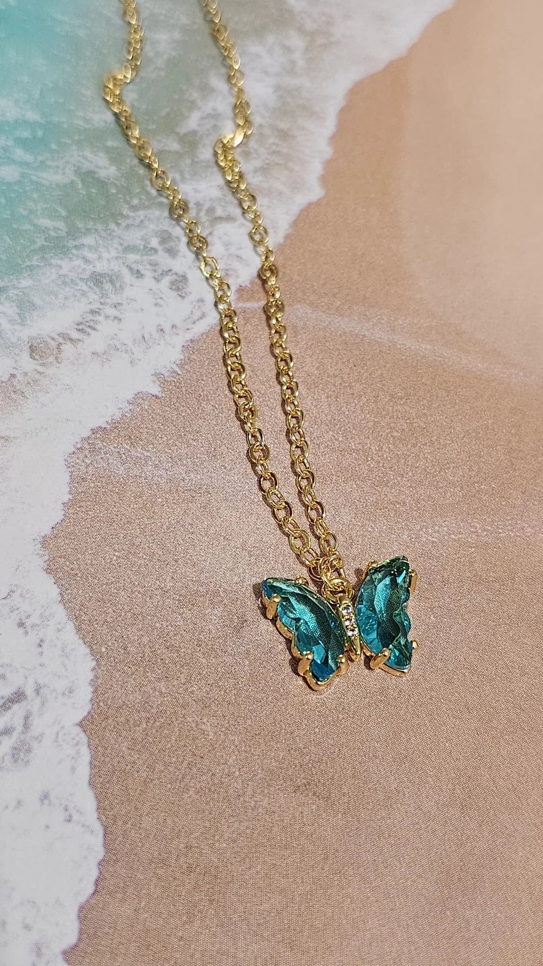 Unique Silver Necklaces-Blue Topaz Butterfly Necklace