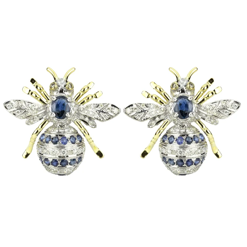 Cute Gemstone Earrings-Earrings - Blue Sapphire & Diamond