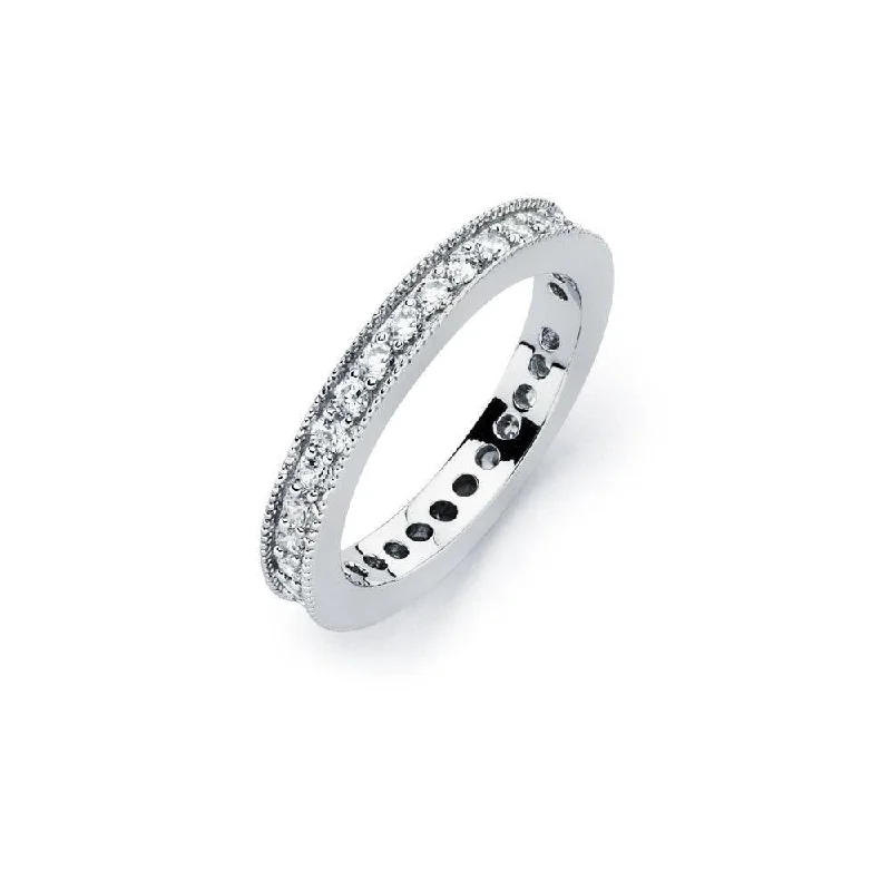 Birthstone Rings for Women-Silver 925 Rhodium Plated Clear Channel Set CZ Stackable Eternity Bridal Ring - BGR00567