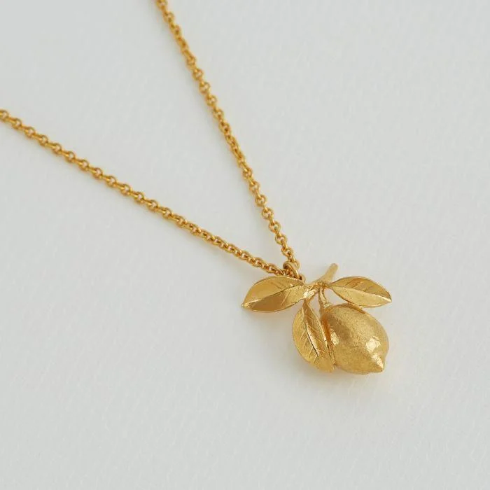 Chunky Statement Necklaces-Alex Monroe 22ct Gold Vermeil Large Lemon and Leaf Necklace