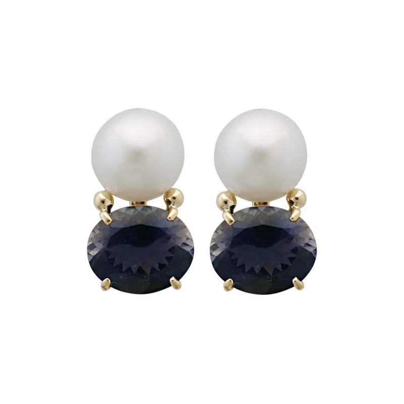 Custom Gold Earrings-Earrings-Iolite and Pearl  (1880N)