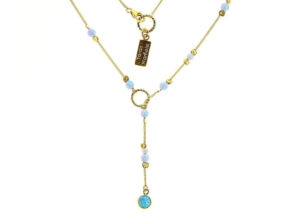 Layered Gold Necklaces-Yaron Morhaim 14ct Rolled Gold and Opal Drop Necklace