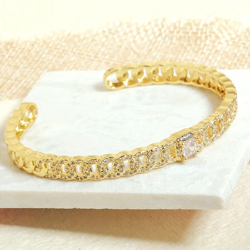 Luxury Stackable Gold Bangles-Baguette Diamond Chain Cuff Bangle