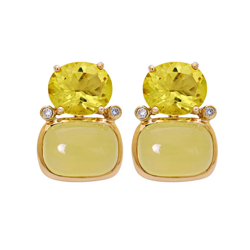 Minimalist Earrings-Earrings- Lemon Quartz, Beryl and Diamond