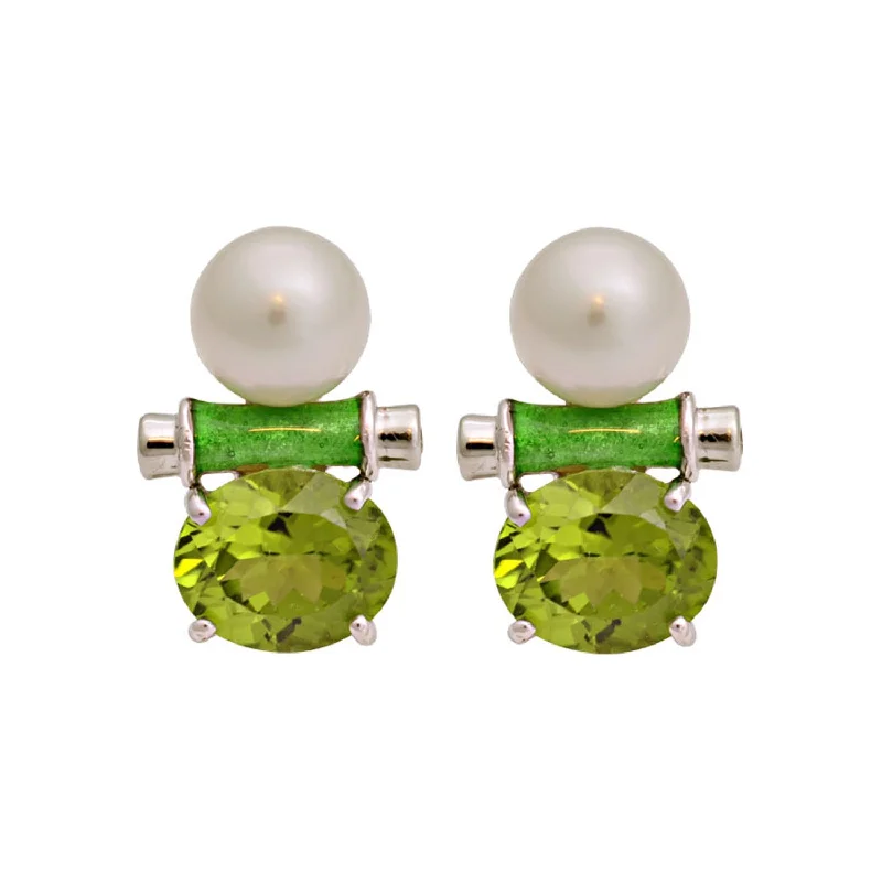 Fine Jewelry Earrings-Earrings- Peridot, S.s. Pearl And Diamond (enamel) (181AS)