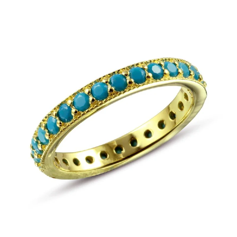 Modern Diamond Rings-Gold Plated 925 Sterling Silver Eternity Ring with Turquoise Beads - BGR01107