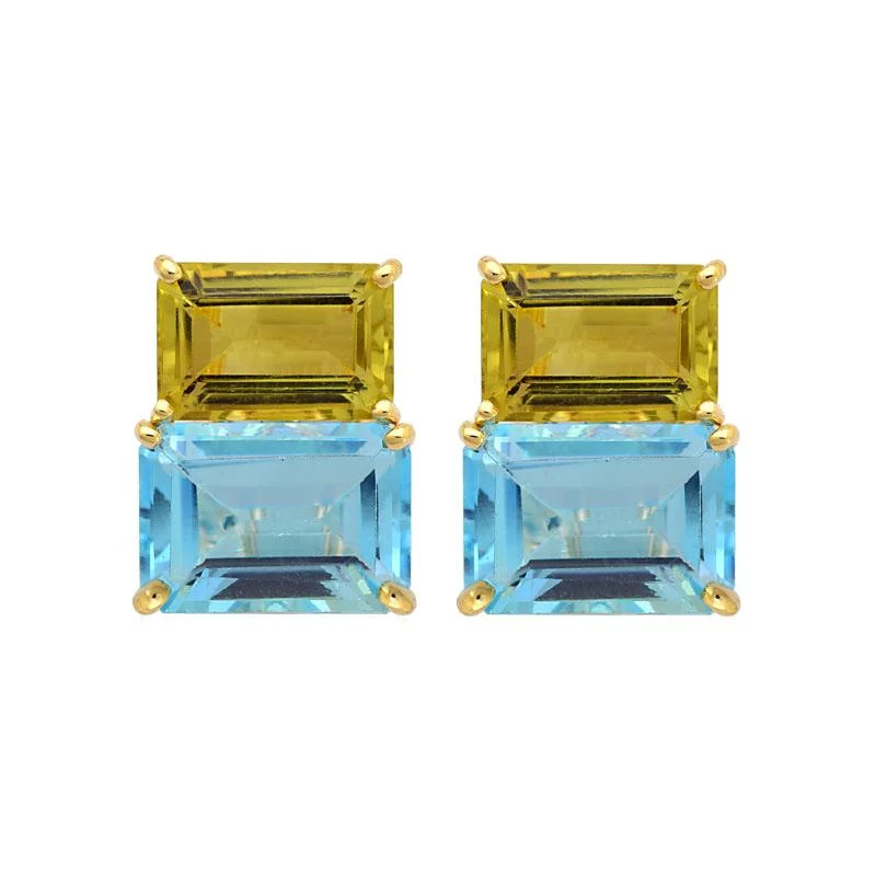 Silver and Gold Earrings-Earrings-Blue Topaz and Lemon Quartz  (2143E)