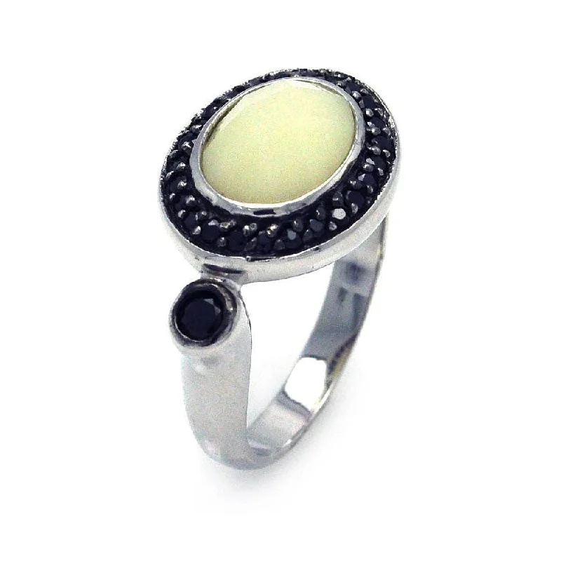 Trendy Rings for Men-Clearance-Silver 925 Rhodium and Black Rhodium Plated Pearl Center Black Cluster CZ Ring - STR00671