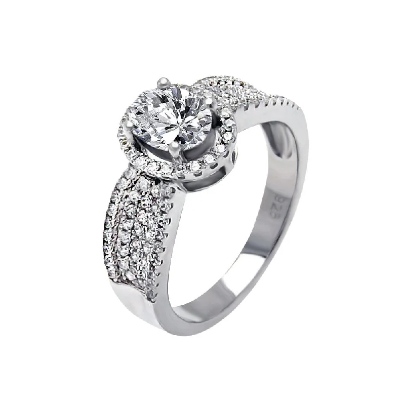 Bridal Engagement Ring Sets-Silver 925 Rhodium Plated Micro Pave CZ Oval Ring - ACR00061