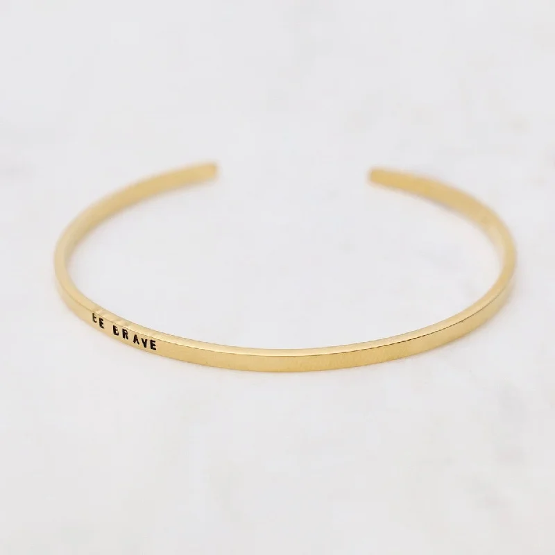 Women’s Tennis Bracelets-Be Brave Stamped Gold Plated Cuff Bracelet