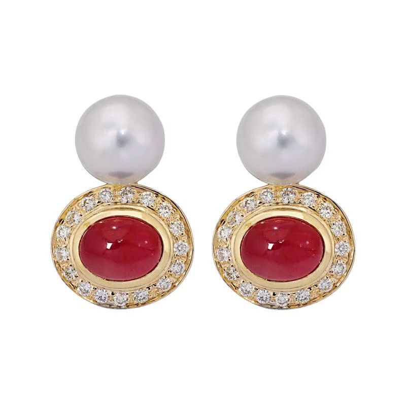 Eye-Catching Earrings-Earrings- Ruby, South Sea Pearl and Diamond  (18DM)