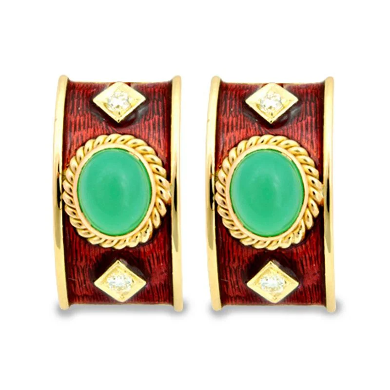 Artistic Pearl Earrings-Earrings-Chrysoprase and Diamond (Enamel)  (2027D)