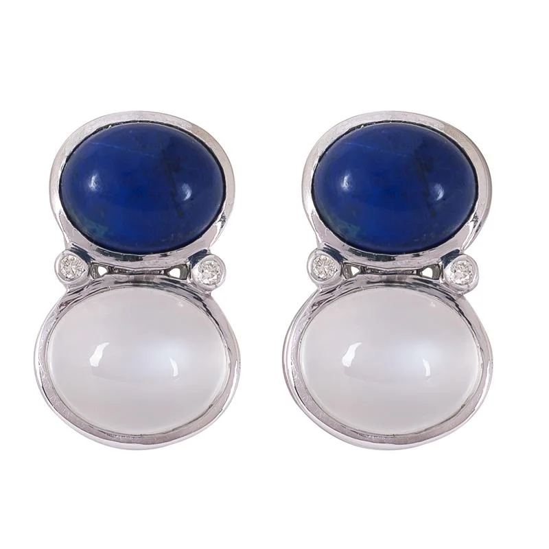 Classic Drop Earrings-Earrings- Lapis Lazuli, Moonstone and Diamond  (271IS)