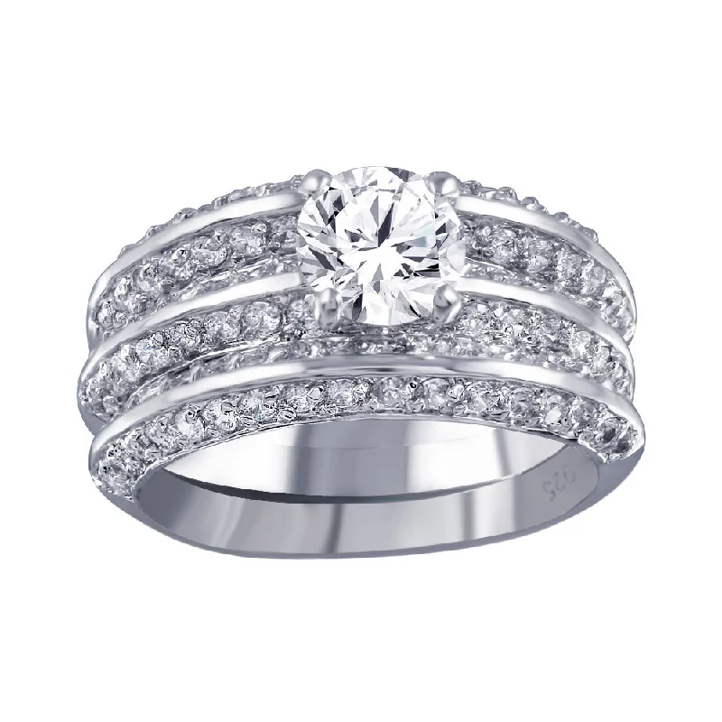 Beautiful Wedding Rings-Rhodium Plated 925 Sterling Silver Clear CZ Bridal Ring Set - BGR00123