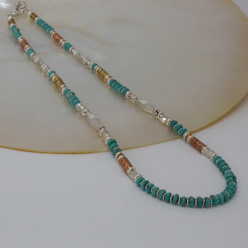 Simple Heart Necklaces-Silver Turquoise and Mixed Metals Necklace