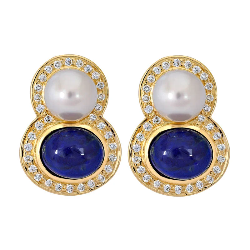 Luxury Diamond Earrings-Earrings- Lapis Lazuli, South Sea Pearl and Diamond