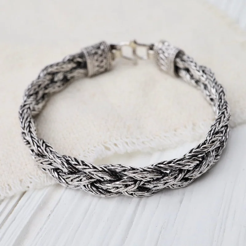 Personalized Bracelets for Gifts-Sterling Silver Braided Bali Chain Bracelet