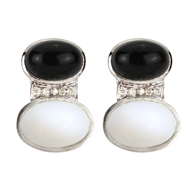 Luxury Pearl Earrings-Earrings - Black Onyx, White Coral and Diamond