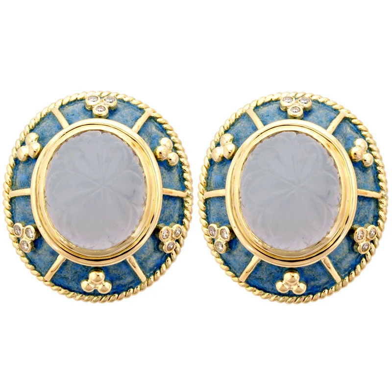 Minimalist Earrings for Women-Earrings- Chalcedony And Diamond (Enamel) (1847I)