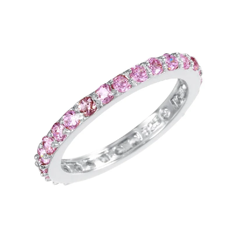 Classic Engagement Ring Bands-Silver 925 Rhodium Plated Pink CZ Stackable Eternity Ring - STR00119PNK