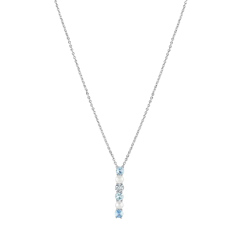 Long Pendant Necklaces-Silver Pearl and Blue Cubic Zirconia Pendant Necklace