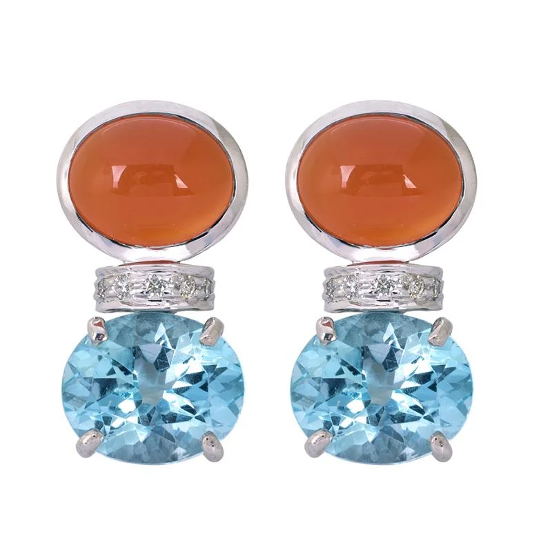 Luxurious Drop Earrings-Earrings- Blue Topaz, Cornelian and Diamond  (263HS)