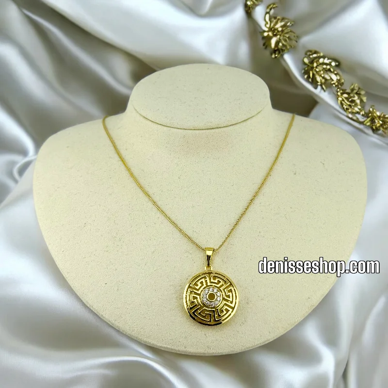 Custom Gold Necklaces-14K DISC WHITH CENTER STONES WOMEN  NECKLACE 20” N90