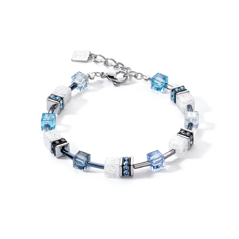 Fashionable Silver Tennis Bracelets-GeoCube Iconic Blue & White Bracelet