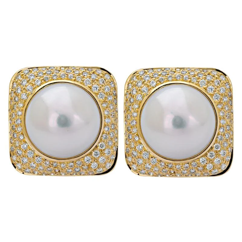 Trendy Pearl Earrings-Earrings- South Sea Pearl and Diamond  (2171H)