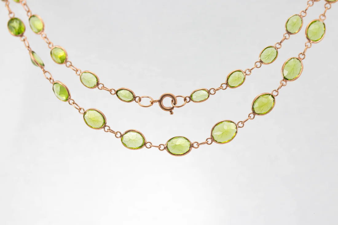 Beautiful Opal Necklaces-9ct Rose Gold Peridot Graduated Line Necklace