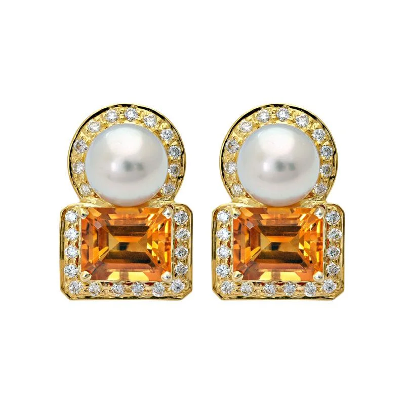 Contemporary Earrings-Earrings- Citrine, South Sea Pearl and Diamond  (18IM)