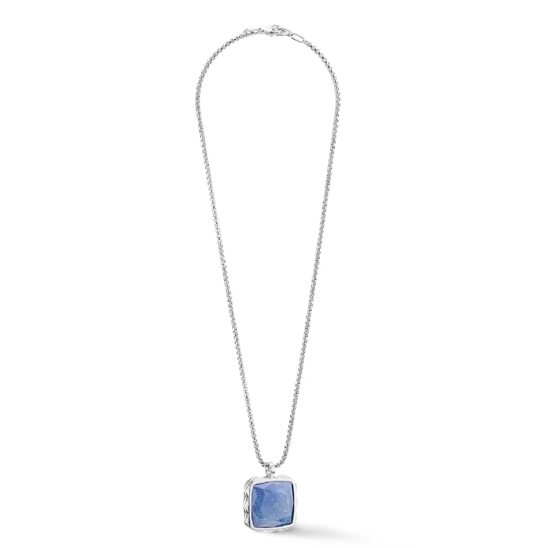 Fashionable Heart Shaped Necklaces-Coeur De Lion Silver Blue Aventurine Square Spikes Necklace