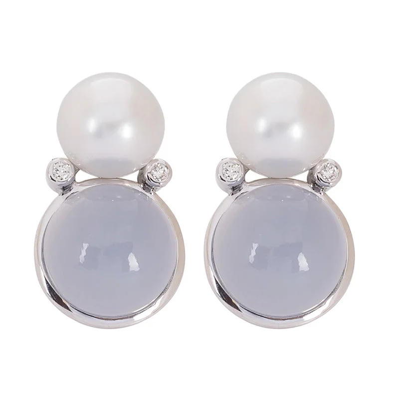 Premium Silver Earrings-Earrings- Chalcedony, Pearl and Diamond