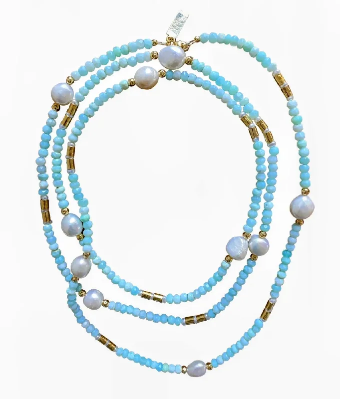 Luxury Wedding Necklaces-Yaron Morhaim Long Peruvian Opal Necklace